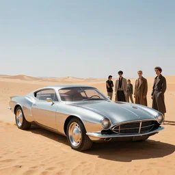 futuristic chrome car in desert, ad by tyler edlin and petros afshar and christopher balaskas and marius borgeaud and kiliain eng, atomic age maximalist, art nouveau, well proportioned, highly detailed