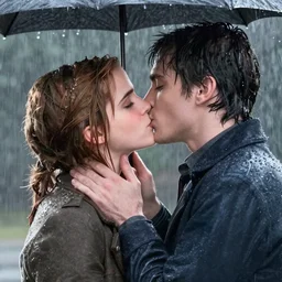 still of emma watson kissing dean in the rain in supernatural