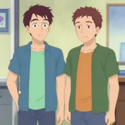 “an anime depiction of Rhett and link on good mythical morning.”