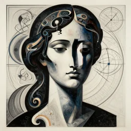 epic concept art. abstract female face silhouette mixing with black and color liquid fluid. abstract sculpture. art deco swirls. masterpiece, michelangelo. concept art, matte painting. sacred geometry, astronomical music. greg rutkowski, wlop, victo ngai, kandinski