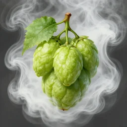 a hop fruit surrounded by white smoke by alex toth. masterpiece. hq. centered. in - frame