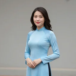 a tall thin beautiful vietnamese girl in an ao dai dress. and a conical hat. standing in front of a motorcycle. retro art house graphic art poster.