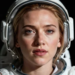 scarlett johansson as astronaut on the moon. photorealistic facial features, portrait, detailed face, ultra high details, large, close - up.