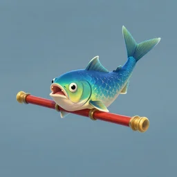 a flying fish with nunchucks