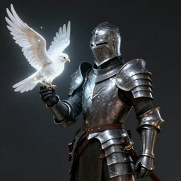 an fantastic armored helmetless knight hold a glow white bird, atmospheric, concept art