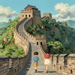The Great Wall, Ghibli, Anime Background, Miyazaki Hayao, concept art, illustration,smooth, sharp focus, intricate, trending on artstation, trending on deviantart, 4K