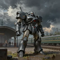 russian revolution 1 9 1 0, a russian mecha, train station in summer, matte painting, evening, after the storm, drama, by rozalski and stanton kenton, artstation