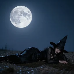witch laying on stomache under a full moon