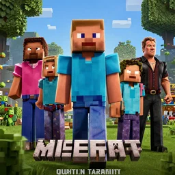 poster for a live action movie about minecraft by quentin tarantino, human actors, high quality, detailed