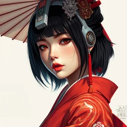 geisha cyborg, fine - face, realistic shaded perfect face, fine details. anime. realistic shaded lighting poster by ilya kuvshinov, magali villeneuve, artgerm, jeremy lipkin and michael garmash and rob rey