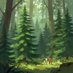 evergreen trees in the forest, 4 k digital illustration by artgerm, wlop, andrei riabovitchev, marc simonetti, yoshitaka amano, artstation, 8 k resolution, soft focus