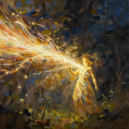 a bright energy stream flowing left to right. it flows through a figure in the center. | painting by craig mullins. the painting is different on the left and right sides