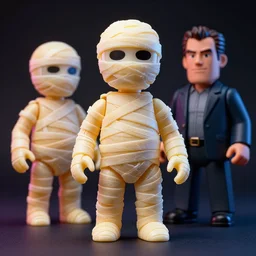hyperrealistic rendering, mummy, by art of skinner and richard corben and jeff easley, product photography, action figure, sofubi, studio lighting, colored gels
