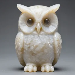 symmetrical detailed sculpture of an owl, made of Milky Quartz