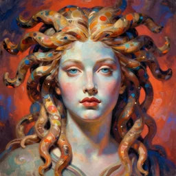 ukiyo - e portrait of medusa in the style of greg rutkowski with vivid complementary colors
