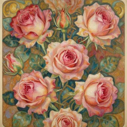 an intricate artistic painting of a beautiful roses pattern with painterly motives and textures, hyper detailed, octane render, vivid colors, artstation, by jeremy mann, by alphonse mucha, by boris vallejo