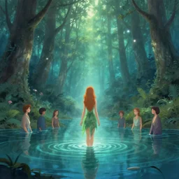 forest nymph rising from the water. view from behind, wide angle view, back view. nuri iyem, james gurney, james jean, greg rutkowski, anato finnstark, davinci, emma watson. trending on artstation, starlight, and enchanted dreams. instagram