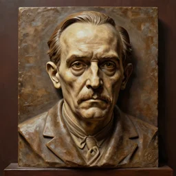 portrait of a 1 9 2 0 s h p lovecraft as. a bar relief sculpture on a base, scholarly appearance, detailed face, 2 0 th century, highly detailed, cinematic lighting, digital art painting by greg rutkowski