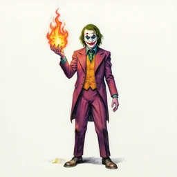 high intricate colored ink drawing of the joker holding a glimmering fire - galaxy, full shot, neil gaiman, maria panfilova, andrea savchenko, mike kime, ludovic plouffe, qi sheng luo, oliver cook, julian calle, eddie mendoza, trending on artstation