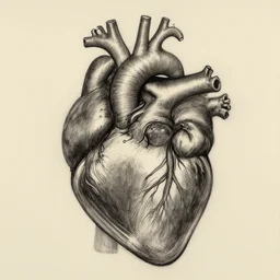 anatomical charcoal drawing of a human heart