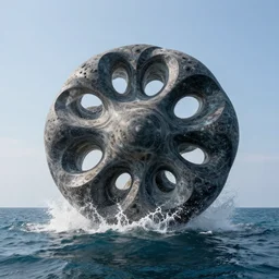 a giant abstract sculpture of the birth of the universe on the ocean water, in the style of leiko ikemura, award winning, cinematic, hyper - realistic, very detailed, realistic water splashes, ray tracing, 8 k resolution, long - shot, sharp focus, low angle, 8 5 mm photograph, wide lens