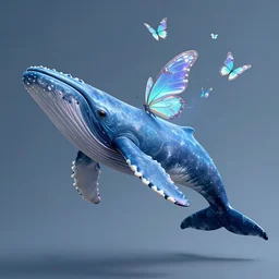 digital portrait of a fictional flying spirit blue whale, it has tiny multiple holographic butterfly wings on its backside, fully detailed, 8 k, octane render quality, real footage, psychedelics featured on artstation, inspired by subreddit / r / whale, by mohamed solah, art limited whale by bahar moumivand, by yuzuko sudo