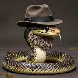 a snake, with a beard, wearing a fedora