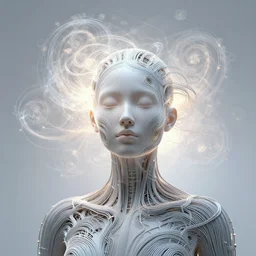 absurdly beautiful female figure with beautiful human face, wires, fractals swirling outward, glowing internal light, hyperdetailed, by alex grey, intricate linework, faberge, intricate gold linework, dark atmosphere, unreal engine 5 highly rendered, global illumination, radiant light, detailed and intricate environment