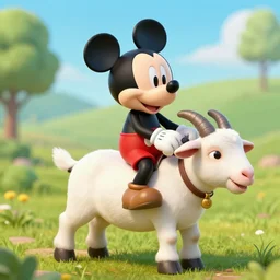 mickey mouse riding in a goat, 4k, detailed
