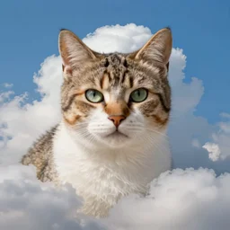 , by (Ross Tran, Norman Rockwell, Leonardo da Vinci),beautiful clouds,whole cat body,strong facial features,Trending on Artstation