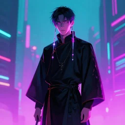 neon cyberpunk priest