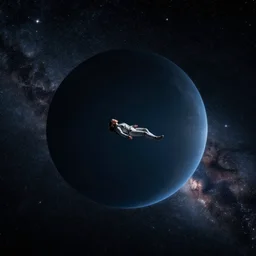 a woman is floating, inside a giant empty sphere in space, wormhole, weightless, no gravity, peaceful, there are stars everywhere, the woman is far away, wearing a flight suit, detailed photo, 35mm, canon 5d, astrophotography, beautiful stars and nebula