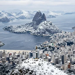 the city of rio de janeiro covered in snow, 4 k, award winning photograph, beautiful, trending on instagram