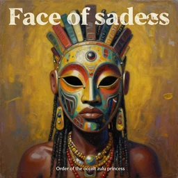 A portrait painting titled 'Face of sadness' description 'Order of the occult zulu princess', afrofuturism zulu voodoo mask that looks like it is from Borderlands, portrait painting, character design by Feng Zhu and Loish and Laurie Greasley, Victo Ngai, Andreas Rocha, John Harris