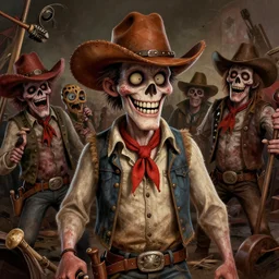 a detailed digital art portait of undead backwoods rednecks in a mosh pit, art by norman rockwell, pixar style