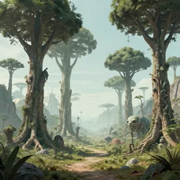 alien landscape with gigantic trees and fantastic beasts, nadav kander, trending on artstation