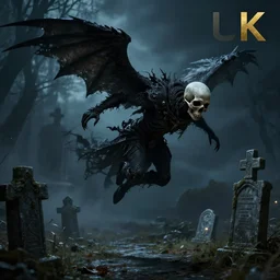 flying reaper in old sacred graveyard, night, dark horror, realistic skull, beautiful graphics, fantasy artwork, very beautiful scenery, hd, hdr, ue 5, ue 6, unreal engine 5, cinematic 4 k wallpaper, 8 k, ultra detailed, by popular digital, details, beautiful image ever created, high resolution, artstation, award winning