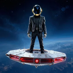 Daft Punk above a spaceship