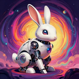 a rabbit robot, digital art, concept art trending on artstation, epic composition, fantasy, insanely detailed, swirly vibrant colors, sharp focus