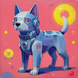a beautiful painting cyberpunk dog, by kusama yayoi and murakami takashi painting, illustration style