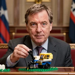 scott morrison playing with his mining drill lego set on the parliament floor, highly detailed photo, retouched in photo shop, detailed face, symmetrical eyes