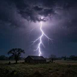 a evil thunderstorm overtop a small farm, eerie, craig mullins