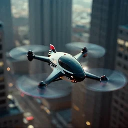 7 0 mm film still from blade runner, closeup of a anti gravity hover drone police car spinner flying through the city, global illumination, volumetric lighting
