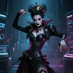 a portrait of a evil queen dancing techno - style, cyberpunk concept art, trending on artstation, highly detailed, intricate, sharp focus, digital art, 8 k