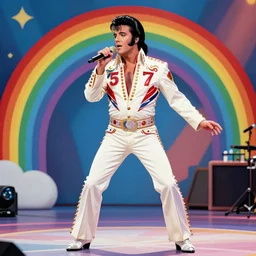 1 9 7 5 elvis presley performing in a jumpsuit, art of alessandro pautasso, rainbow geometric, detailed, beautiful