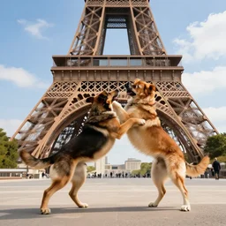 a big dog attacking paris, 4k