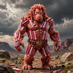 realistic full size hellboy made out of whole twizzlers, render