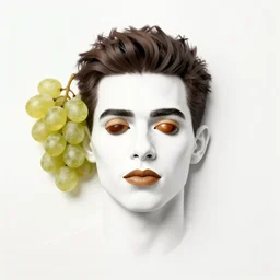 basquiat portrait of a minimalist oak acorns, white wine grapes, white background