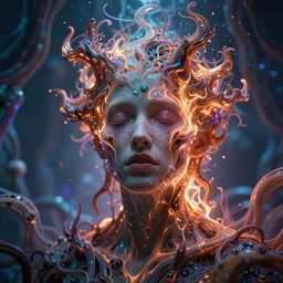 portrait ultra dimensional lightining entity, accidentally tripping on dmt and acid, psychedelic experience, overwhelming psychosis of self realization and burning awakening, ultra high definition, unreal engine 5, hyperrealism, masterpiece composition, by barclay shaw 8 k photorealistic