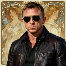 daniel craig as james bond wearing sunglasses and a leather jacket, photography of kurzgesagt, deep focus, d & d, fantasy, intricate, elegant, highly detailed, digital painting, artstation, concept art, matte, sharp focus, illustration, hearthstone, art by artgerm and greg rutkowski and alphonse mucha